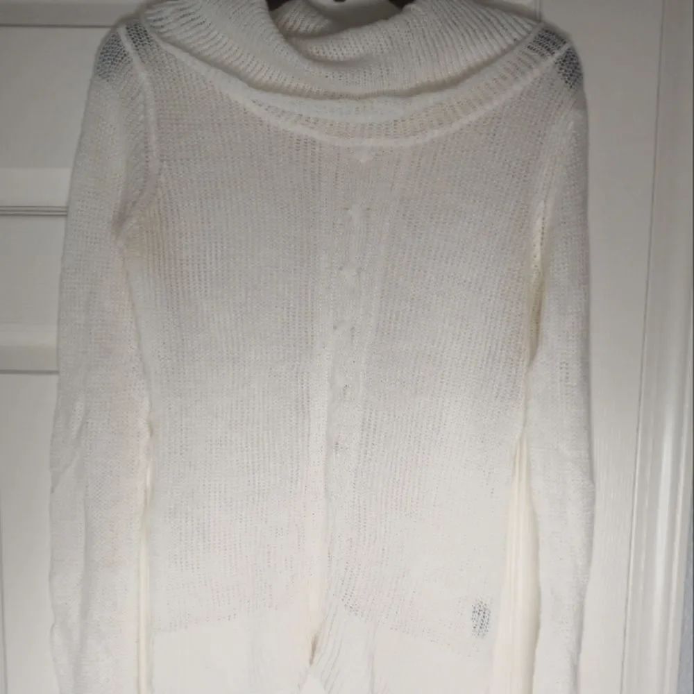 Unionbay L White Ramie Acrylic Sheer Knit Cable Lslvs CowlNeck Women's Sweater.